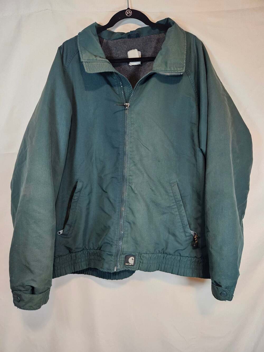 Vintage Carhartt J72 Green Full Zip Fleece Lined Nylon Bomber Jacket XL/L